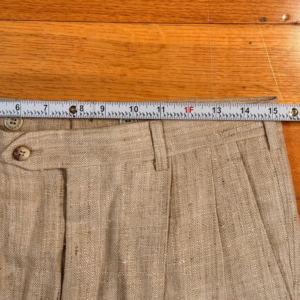 VTG‎ Polo Ralph Lauren Mens Beige Textured Linen Pleated Cuffed Trousers 30x28